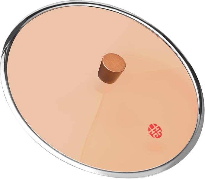 Glass Lid, Wok Lid with Wooden Cover Post Suitable for 14.2 Inch Wok