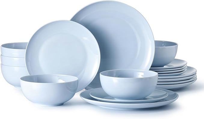KINGSTONE Bone China Dinnerware Sets, 18-Piece Dinnerware Set for 6, Lightweight Durable, Dishwasher Safe, Tableware for Daily Use with Elegant Design, Blue