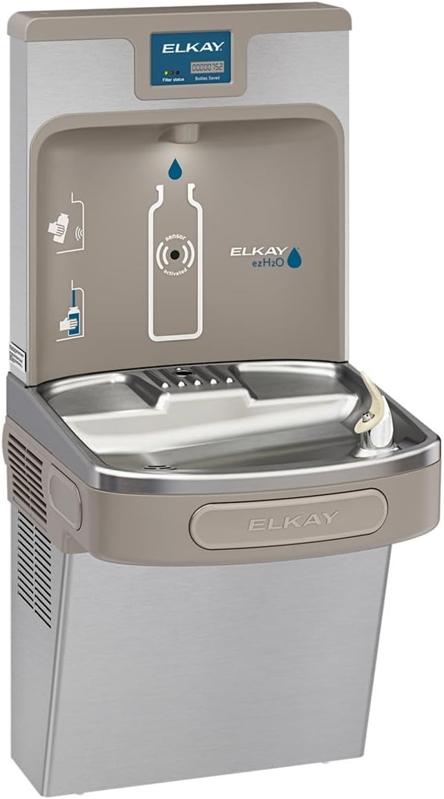 Elkay LZSTL8WSVRLK ezH2O Bottle Filling Station with Versatile Bi-Level ADA Cooler Filtered Refrigerated Light Gray