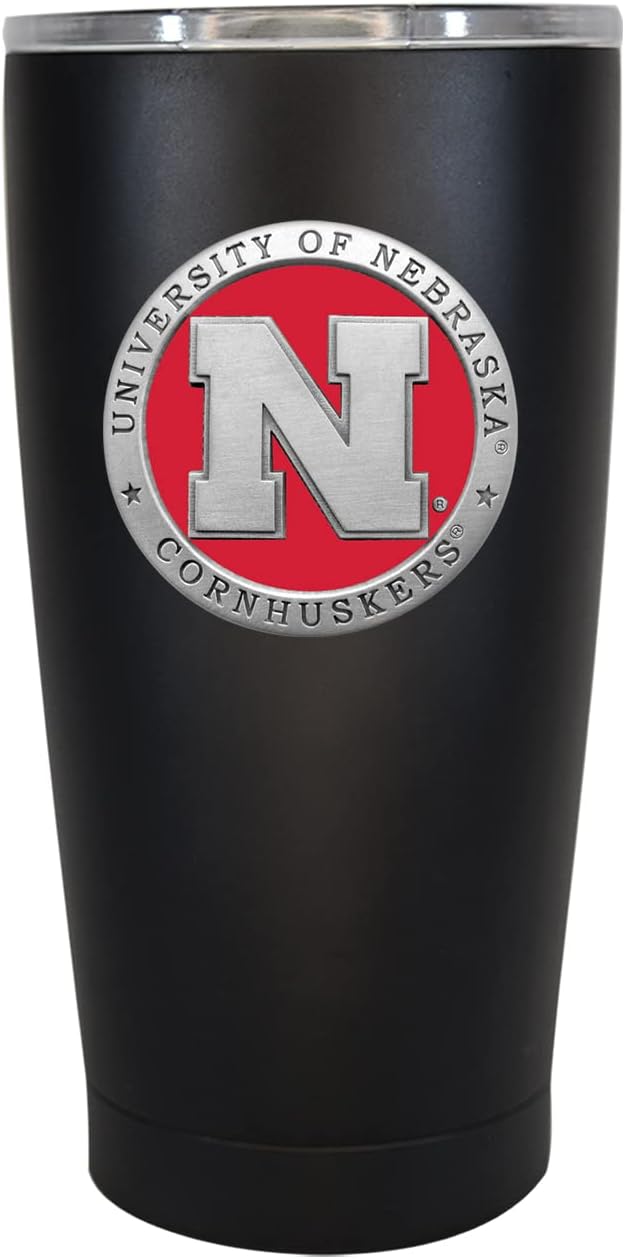 Heritage Pewter Nebraska 15 oz. Tumbler - Black | Durable Insulated Tumbler Cup for Cold & Hot Drinks | Thermal Travel Mug for Coffee | Intricately Crafted Metal Pewter Inlay