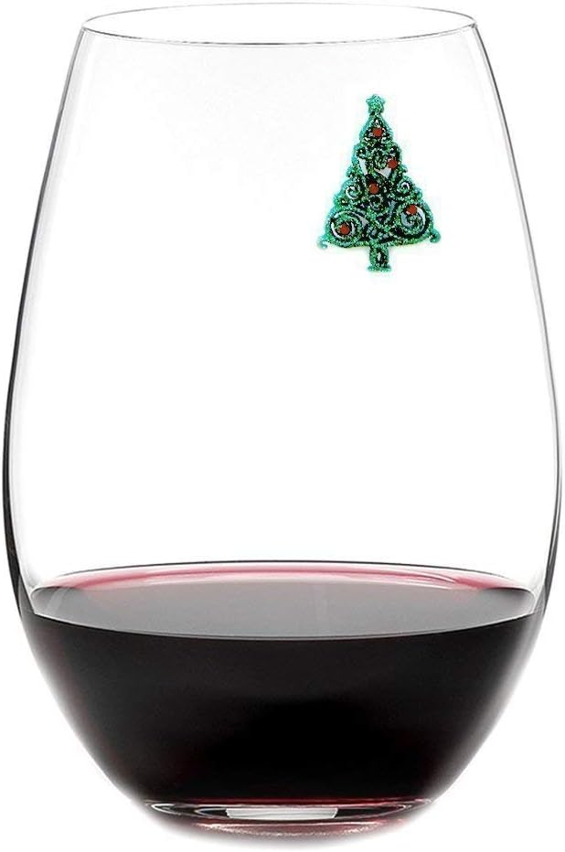 Simply Charmed Christmas Wine Glass Charms - Set of 6 Magnetic Drink Markers Great for Stemless Glasses - Winter Holiday Hostess Gift