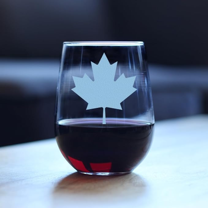 Custom Canada Maple Leaf Personalized Stemless Wine Glass - Canadian Flag Gifts and Decor for Women and Men - Large 17 Oz Glasses - Customized Wine Glass Gift