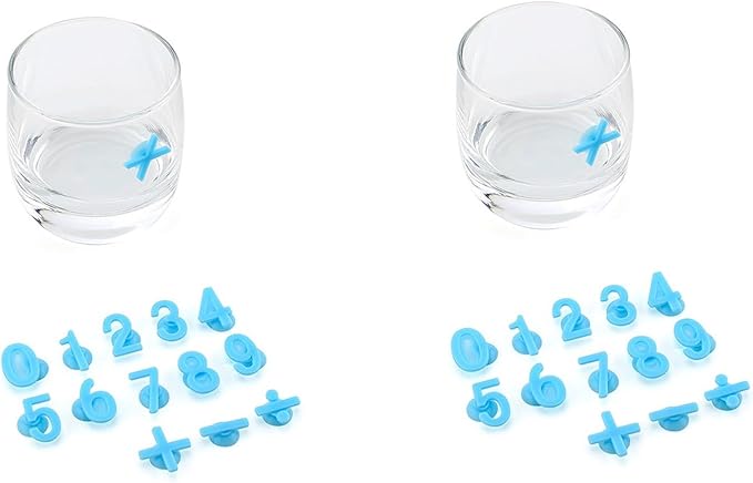 28pcs Themed Wine Glass Charms Number Fun Drink Identifiers for Champagne Flutes & Cocktail Glasses Wine Charms for Stem Glasses Summer Party Magnetic Design(Blue)