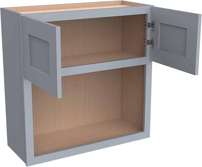 Solid Wood RTA Wall Microwave Cabinet with Open Shelves – Shaker Style, Space-Saving Kitchen Pantry Storage, Durable and Versatile Wall-Mounted Organizer (SK-Grey, 30" W x 24" D x 30" H)