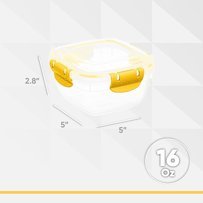 Superio Plastic Food Storage Containers with Airtight Lids, 8 Pack- 16 Oz, BPA Free, Leakproof, Stackable, Microwave, Dishwasher, Freezer Safe, Yellow