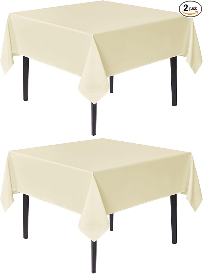 sancua Square Tablecloths 85x85 Inch, 2 Pack - Beige Fabric Table Cloth for Square or Round Tables, Washable Polyester Table Cover for Outdoor Party, Birthday, Buffet, Resturant