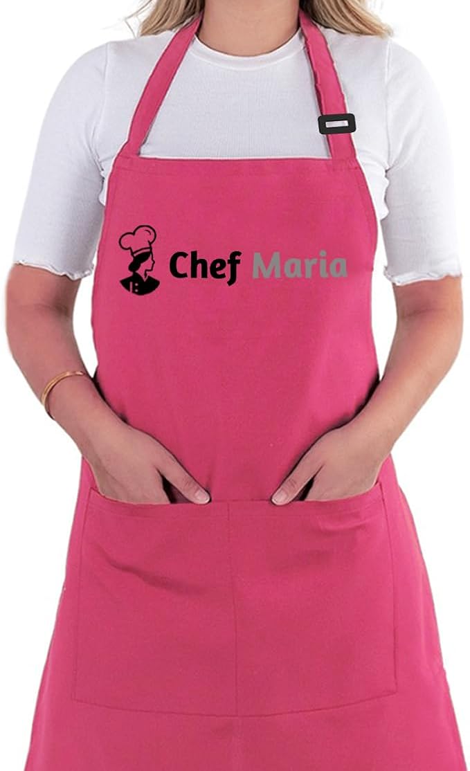 Chef Apron with Custom Name, Personalized Apron with Pockets, Adjustable Neck, Unique Gift for Men, Women, Dad or Mom