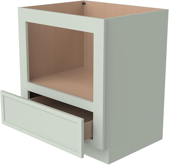 Solid Wood RTA 30" Microwave Base Cabinet,Kitchen Oven Cabinet - with 1 Full Overlay Drawer (Frame Dimension: 24''W*16''H) (Jade Green, 30" Width x 24" Depth x 34 1/2" Height)