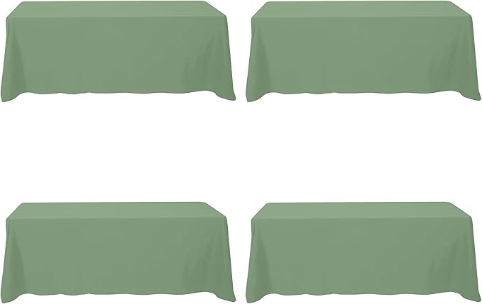 BRILLMAX 4 Pack Sage Green Tablecloths 90 x 156 Inch for 8ft Rectangle Tables - 150 GSM Polyester Fabric, Floor Length Drop, Water, Stain & Wrinkle Resistant Cloth Cover for Wedding Reception Banquet