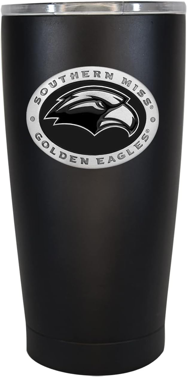 Heritage Pewter Southern Mississippi 15 oz. Tumbler - Black | Durable Insulated Tumbler Cup for Cold & Hot Drinks | Thermal Travel Mug for Coffee | Intricately Crafted Metal Pewter Inlay