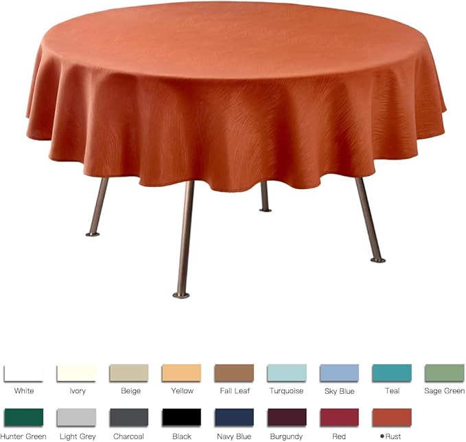 maxmill Jacquard Round Table Cloth Swirl Design Waterproof Antiwrinkle Heavy Weight Soft Tablecloths for Fall Harvest Thanksgiving Dinner Circular Table Cover Dinning Tabletop, Round 70 Inch Rust