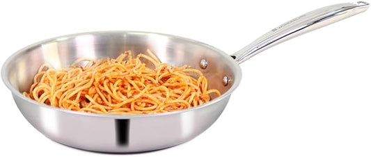 Wonderchef Nigella Tri-ply Stainless Steel 24 cm Fry Pan 2 litres 2.6mm Thickness with Induction Base Compatible with All cooktops Riveted Cool-Touch Handle 10 Year 20 cm Silver