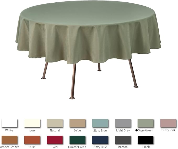 maxmill Round Linen Looking Textured Tablecloth Spill-Proof Wrinkle Free Soft Jacquard Table Cloth for Circular Table Cover, for Dining Room Buffet Banquet Parties Holiday Dinner, 70 Inch Sage Green