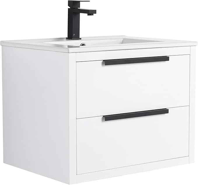 Fine Fixtures Kingsford Modern 24 Inch Bathroom Vanity with Sink, White Finish, Elegant Bathroom Vanities for Modern Homes, Stylish Storage Solutions for Bathrooms
