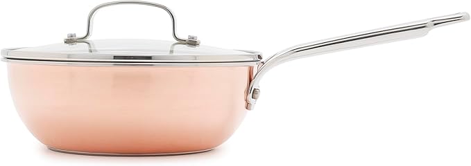 GreenPan x Bobby Flay 2QT Copper Clad Chef’s Pan with Lid, Induction Ready Sauce Pot, Measurement Markings, Stainless Steel Base & Interior, Oven Safe Saucepan to 500˚F