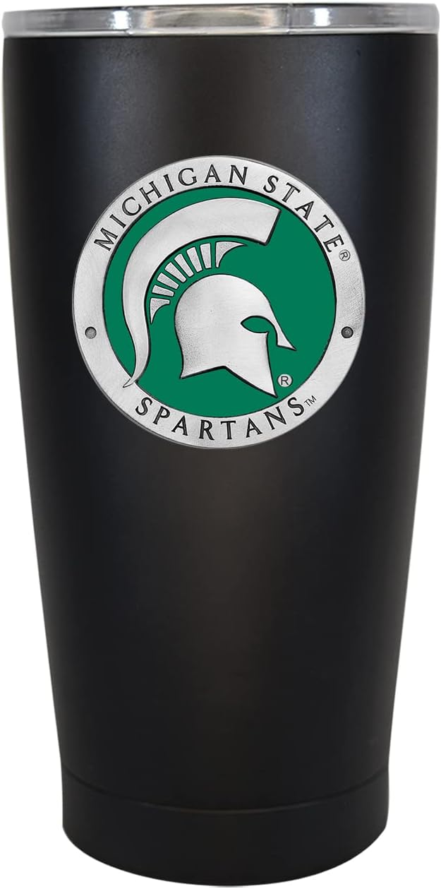 Heritage Pewter Michigan State 15 oz. Tumbler - Black | Durable Insulated Tumbler Cup for Cold & Hot Drinks | Thermal Travel Mug for Coffee | Intricately Crafted Metal Pewter Inlay