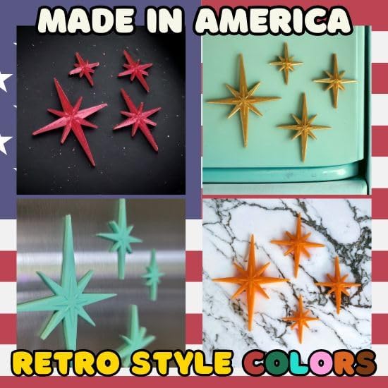 Midcentury Modern Vintage Style Atomic Star Bursts Fridge Magnets Art Refrigerator Kitchen Décor 1960s Retro Stars 50s Home Office MCM (Mint)