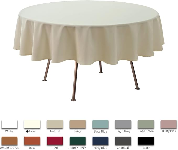 maxmill Round Linen Looking Textured Tablecloth Spill-Proof Wrinkle Free Soft Jacquard Table Cloth for Circular Table Cover, for Dining Room Buffet Banquet Parties Holiday Dinner, 70 Inch Ivory
