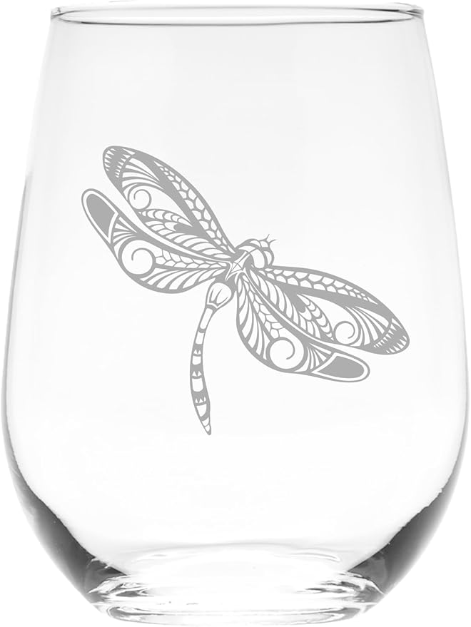 C M Dragonfly Stemless Wine Glass, 17 oz - Dragonfly Themed Gift for Men and Women