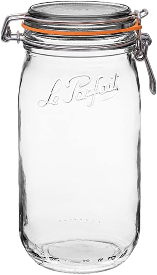 Le Parfait Super Jar, 1.5L French Canning Jar w/Round Body, Wide Mouth, Clear Jar (32oz/Quart & Half, 1 pk)