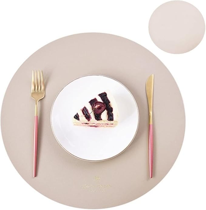 Waterproof & Oil-Proof PU Leather Table Mat Set - Non-Slip & Heat-Insulation Pad with One Coaster Ideal for Table Decor(Circle Cream)