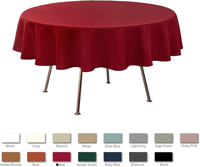 maxmill Round Linen Looking Textured Tablecloth Spill-Proof Wrinkle Free Soft Jacquard Table Cloth for Circular Table Cover, for Dining Room Banquet Christmas Parties Holiday Dinner, 70 Inch, Red