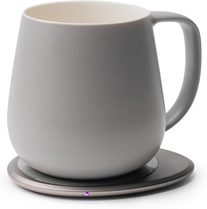 Ui+ Self-Heating Mug Set – Soft Gray | 18 fl oz / 532 mL Ceramic Coffee & Tea Mug Set with Heating Pad