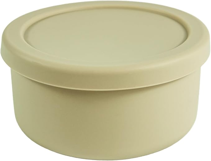 XU&PEIQI 24oz Silicone Food Storage Containers,Round Bowls with Lids - Meal Prep Containers for Kitchen Serving, Salad & Lunch - Airtight, Microwave/Fridge/Dishwasher Safe, BPA-Free (Beige，1PACK)