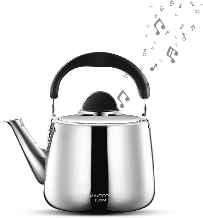Tea Kettle, 18/8 Stainless Steel Whistling Teapot, 6.34 Quart, Fast Boiling, Anti-Hot Wood Handle (6L,Silver)