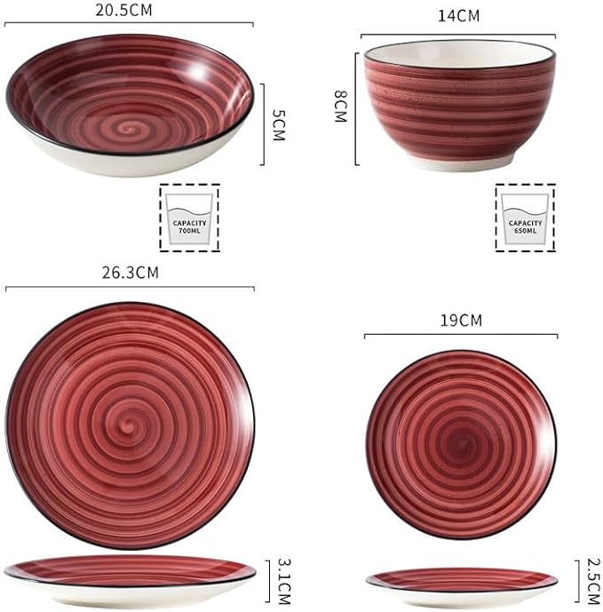 24/48-Piece Handpainted Spirals Stoneware Dinner Combi-Set with Bowl Dessert Plate Soup Plate Dinner Plate(24pcs)