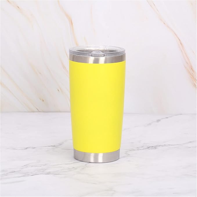 Travel Mug Ice Cup 20 OZ Colourful Tumbler 304 Stainless Steel Double Wall Vacuum Insulated Coffee Mug Wide Mouth Metal Bottle(Yellow)