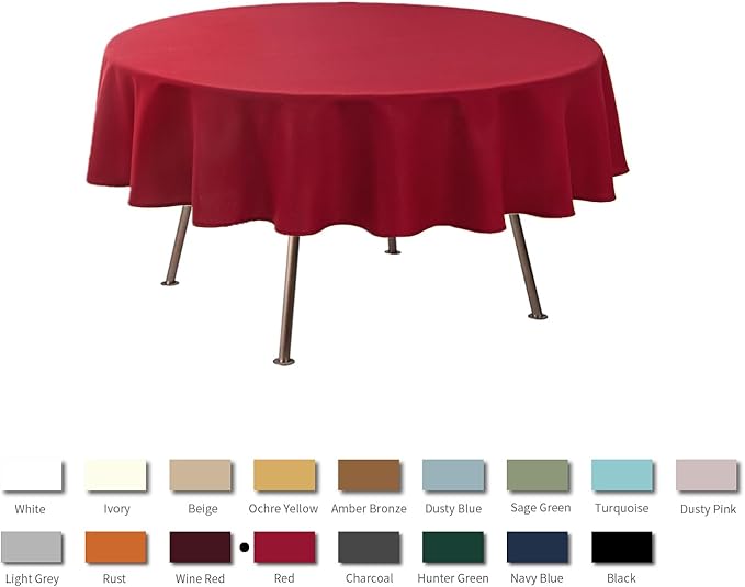 maxmill Round Textured Tablecloth Spill-Proof Wrinkle Free Soft Jacquard Table Cloth for Round Table Cover, for Dining Room Buffet Banquet Parties Holiday Dinner, 70 Inch Red
