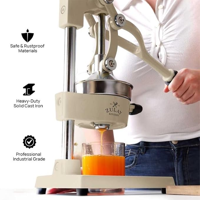 Zulay Kitchen Cast-Iron Orange Juice Squeezer - Heavy-Duty, Easy-to-Clean, Professional Citrus Juicer - Durable Stainless Steel Lemon Squeezer - Sturdy Manual Citrus Press & Orange Squeezer (Cream)