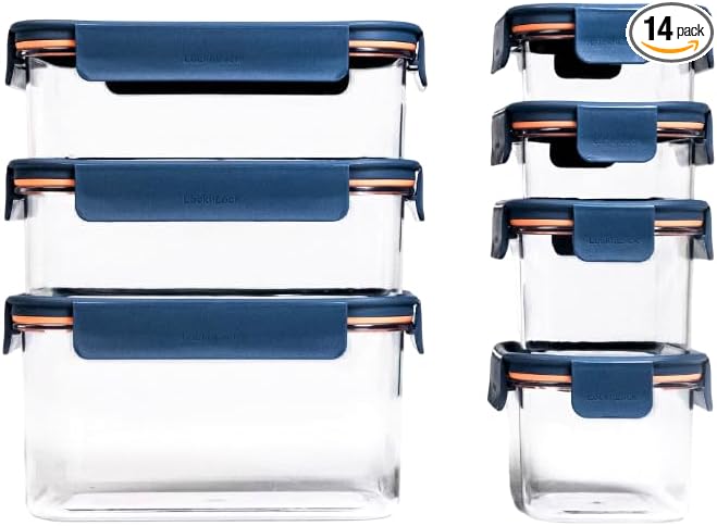 LocknLock LBF405RS7N Modular Plus Food Storage Container,14 set (7 containers & 7 Lids)- Navy