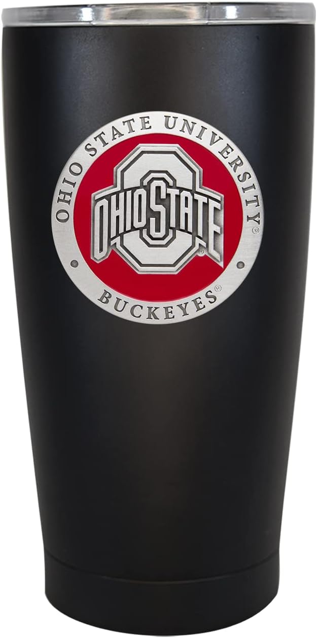Heritage Pewter Ohio State 15 oz. Tumbler - Black | Durable Insulated Tumbler Cup for Cold & Hot Drinks | Thermal Travel Mug for Coffee | Intricately Crafted Metal Pewter Inlay