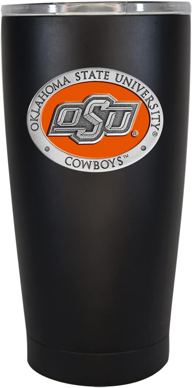 Heritage Pewter Oklahoma State 15 oz. Tumbler - Black | Durable Insulated Tumbler Cup for Cold & Hot Drinks | Thermal Travel Mug for Coffee | Intricately Crafted Metal Pewter Inlay