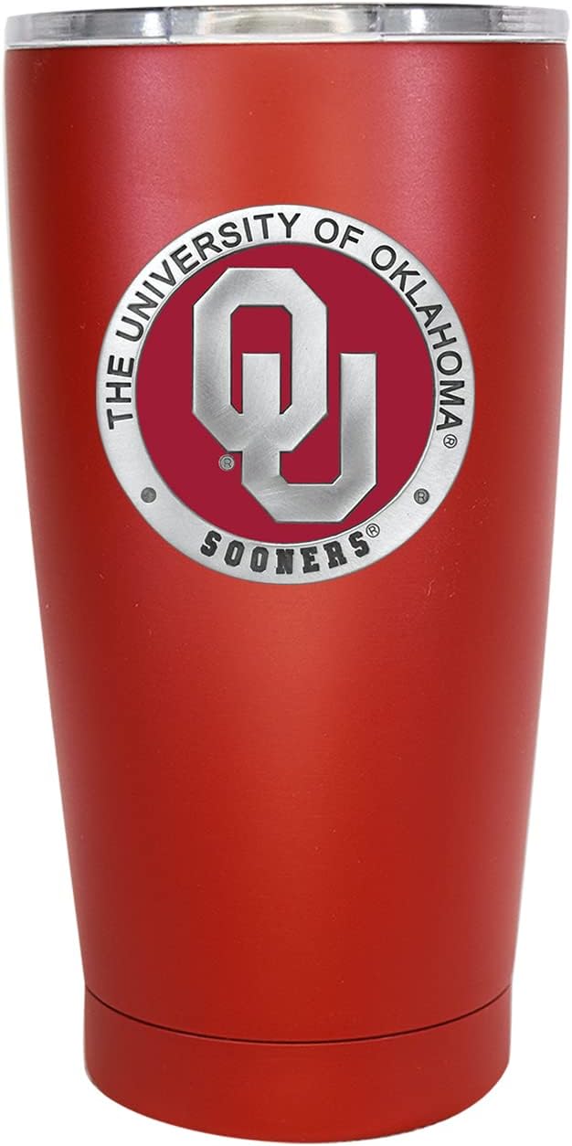 Heritage Pewter Oklahoma 15 oz. Tumbler - Red | Durable Insulated Tumbler Cup for Cold & Hot Drinks | Thermal Travel Mug for Coffee | Intricately Crafted Metal Pewter Inlay