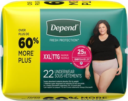 Depend Incontinence Underwear for Women, XXL, 22 Count | Maximum Absorption | Blush | Disposable | Pack of 2
