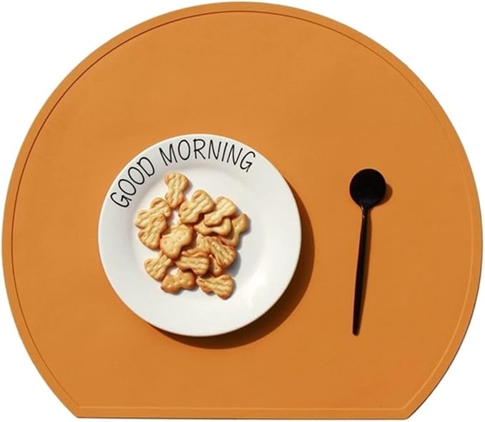 Set of 1/4 Silicone Placemats for Dinner Table Half Round Kids Placemats Non-Slip Heat Table Mats Coffee Mats(RS Brownish Gold,33X38CM_1PCS 33X38CM)