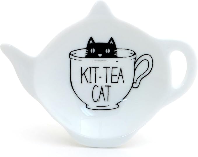 Kit Tea Cat teabag holder, teapot shaped tea bag dish - Lennymud by Lorrie Veasey