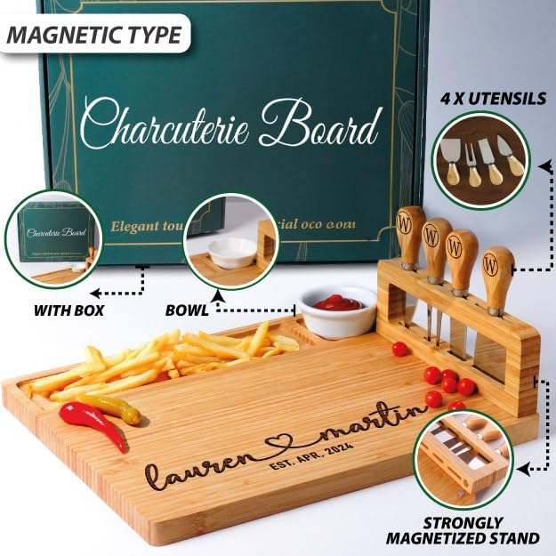Personalized Charcuterie Board, Christmas Gifts for Couples 2025, Custom Engraved Cutting Board for Anniversary, Engagement, New Home (Couple)
