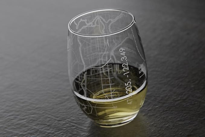 Well Told Engraved Seattle Washington Map Stemless Wine Glass, Etched Glassware (15 oz, Clear) City Map Gift, Custom Barware, Gifts for Wine Lovers