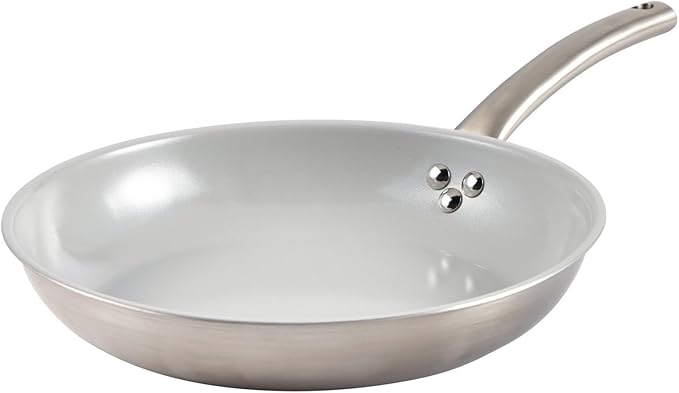 IMUSA 12” Stainless Steel Frying Pan with Gray Ceramic Nonstick Coating, Aluminum 2 Ply Construction, Oven Safe and Induction Compatible Skillet