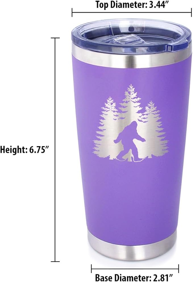Bevvee Bigfoot - Insulated Coffee Tumbler Cup with Sliding Lid - Stainless Steel Insulated Mug - Funny Bigfoot Gifts for Sasquatch Enthusiasts - Purple