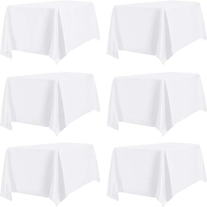 PureFit 6 Pack White Rectangle Table Cloths 60 x 126 Inch, Stain Resistant Polyester Table Covers for Dining Room, Wedding, Party, Banquet and Camping