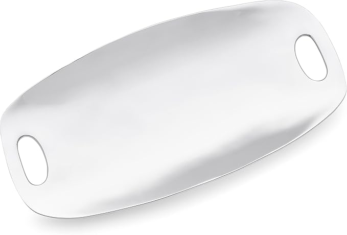 Nambé Handled Tray - Modern Rectangular Serving Platter with Curved Sides & Cut-Out Handles, Contemporary Alloy Serveware for Dining, Kitchen, Bar and Entertaining Displays, Gift-Ready Design (Silver)