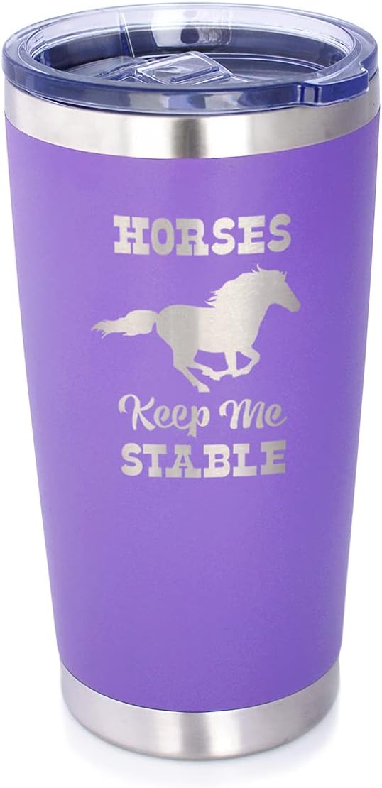 Bevvee Horses Keep Me Stable - Insulated Coffee Tumbler Cup with Sliding Lid - Stainless Steel Insulated Mug - Horse Themed Coffee Gifts - Purple