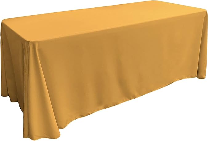 LA Linen Polyester Poplin Washable Rectangular Tablecloth, Stain and Wrinkle Resistant Table Cover 90x132, Fabric Table Cloth for Dinning, Kitchen, Party, Holiday 90 by 132-Inch, Gold