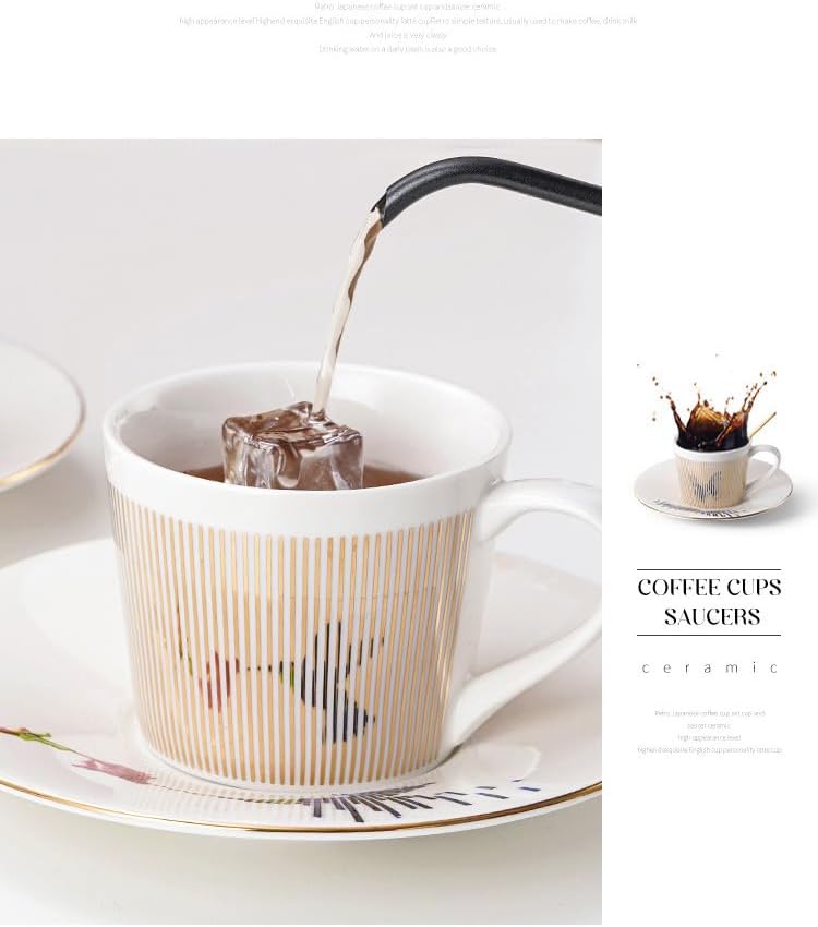 Mirror Cups and Saucers, Mirror Reflection coffee mug, Ceramic Coffee Mug with Saucer Set, Tea Cups and Saucers Sets for Women Wedding Party Afternoon Tea （Silver Bird）