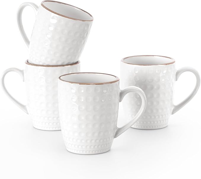 famiware Coffee Mugs Sets for 4, 12 oz Mug Set, Coffee Cups with Handle for Coffee, Tea, Cocoa and Milk, Microwave and Dishwasher Safe, White Circle